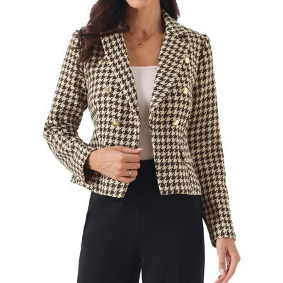 INSPIRE CHIC Women's Notch Lapel Houndstooth One Button Double Breast Long Sleeves Blazer Small Brown | Target