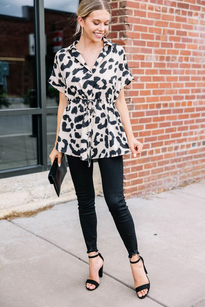 It's All You Taupe White Leopard Blouse | The Mint Julep Boutique