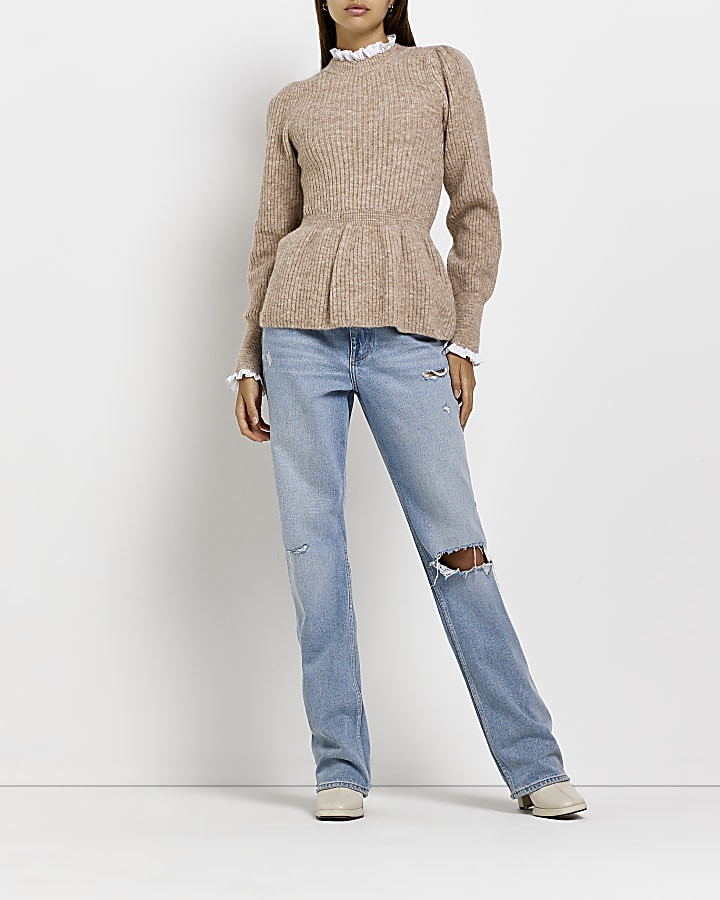 Beige frill peplum jumper | River Island (UK & IE)