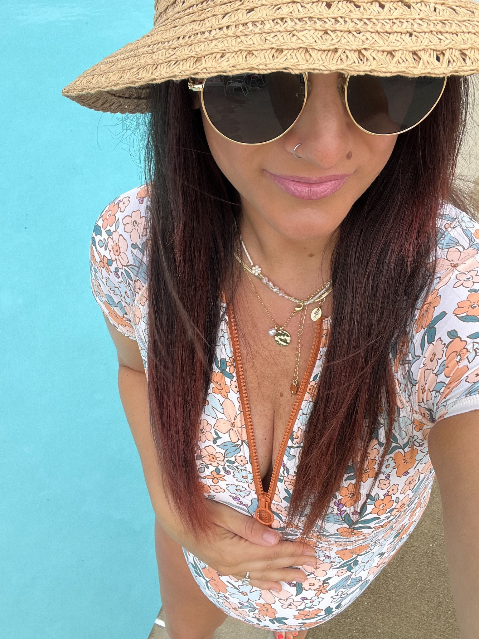 Pool day mom-friendly one piece swimsuit! Zipper is functional for more coverage, and I love the short sleeves for extra protection as well (doubles as a top if on vacation 👍)! Non maternity and bump friendly in my true size!! 👏 sandals from Walmart 

#LTKBump #LTKFindsUnder50 #LTKSwim