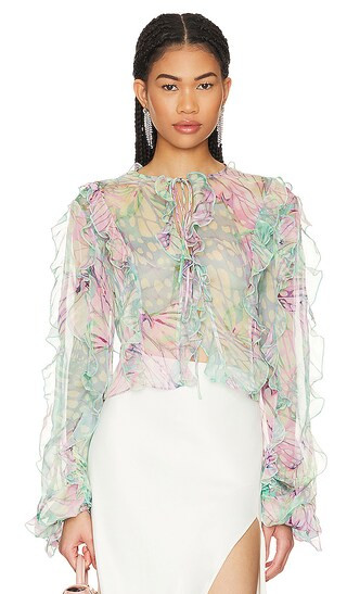 Daniella Top in Pink & Teal Abstract | Revolve Clothing (Global)