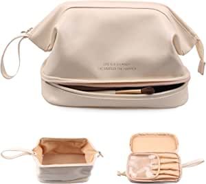 Abiudeng Makeup Bag,Double Layer Cosmetic Bag,travel essentials Makeup Bag,Leather Makeup Bag, Co... | Amazon (US)