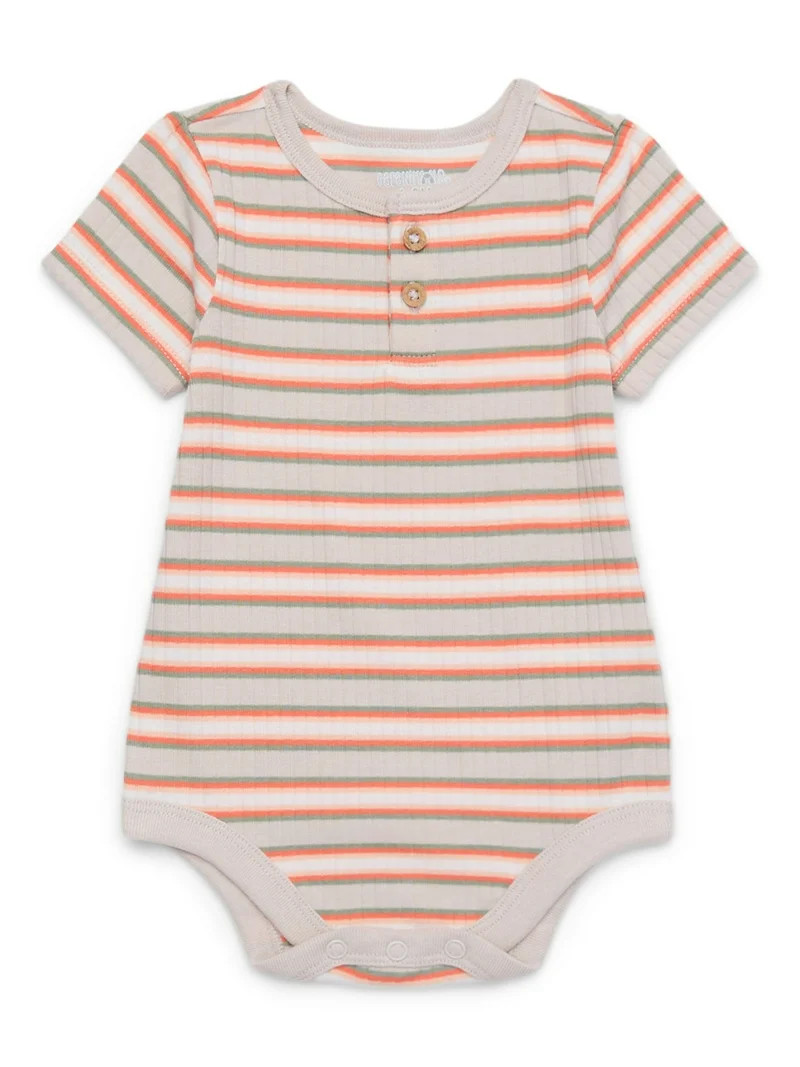 Garanimals Baby Boy Short Sleeve Flat Rib Striped Henley Bodysuit, Sizes 0-24 Months | Walmart (US)