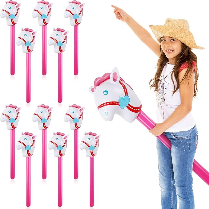 Chivao 12 Pieces Inflatable Stick Horse Cute Horse Head Stick Blow up Balloon Colorful Cowboy Cow... | Amazon (US)