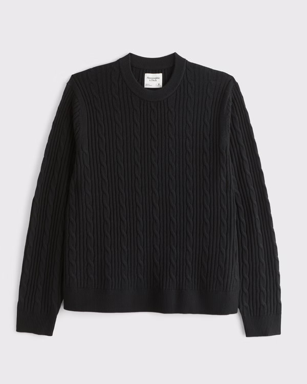 Merino Wool-Blend Cable Crew Sweater | Abercrombie & Fitch (US)