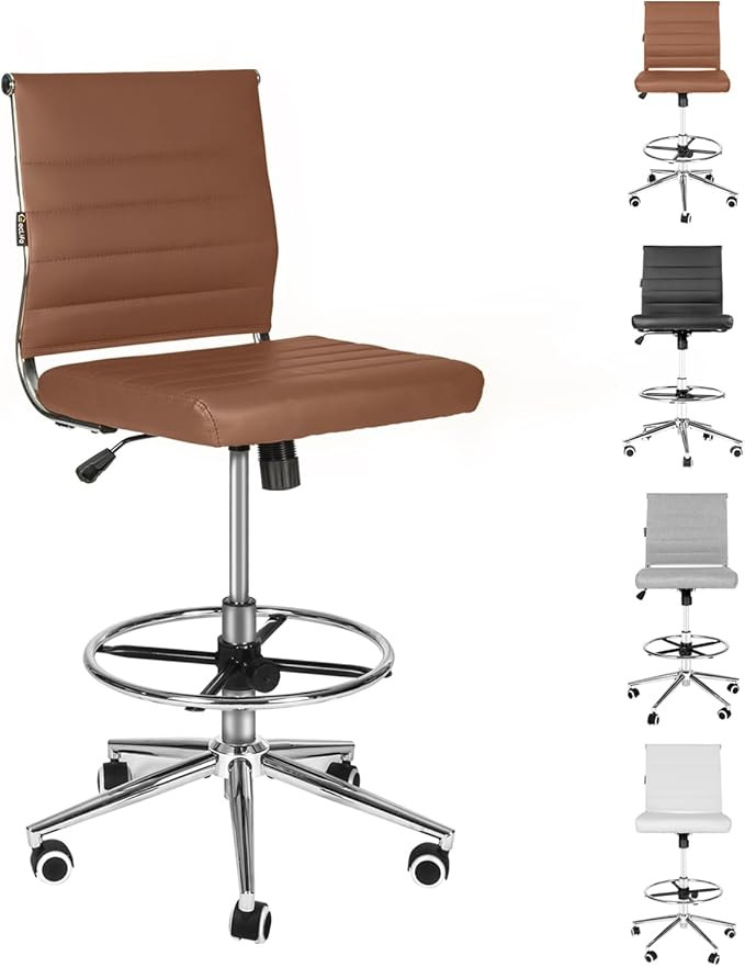 LUCKWIND Drafting Chair Tall Office Chair Ribbed - Mid-Back PU Leather Standing Desk Stool with A... | Amazon (US)