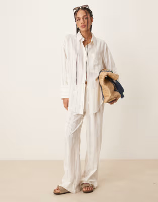 ASOS DESIGN Belle beach with linen in fine mono stripe | ASOS (Global)