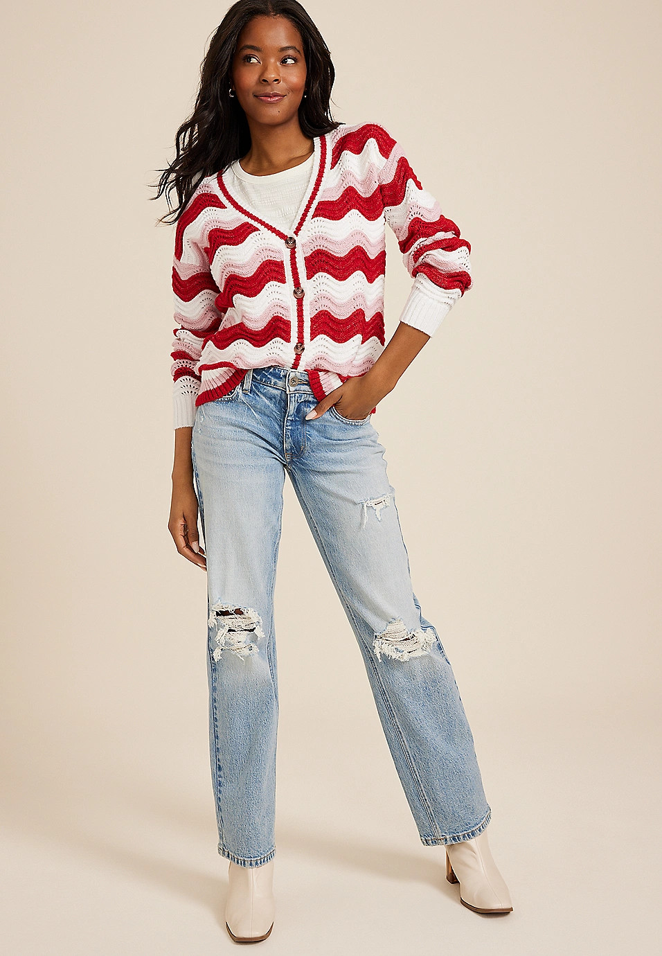 Wavy Striped Knit Cardigan | Maurices