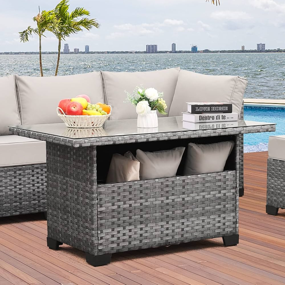 Outdoor PE Wicker Coffee Table - Patio Rattan Garden Furniture Multi-Functional Storage Tea Table... | Amazon (US)