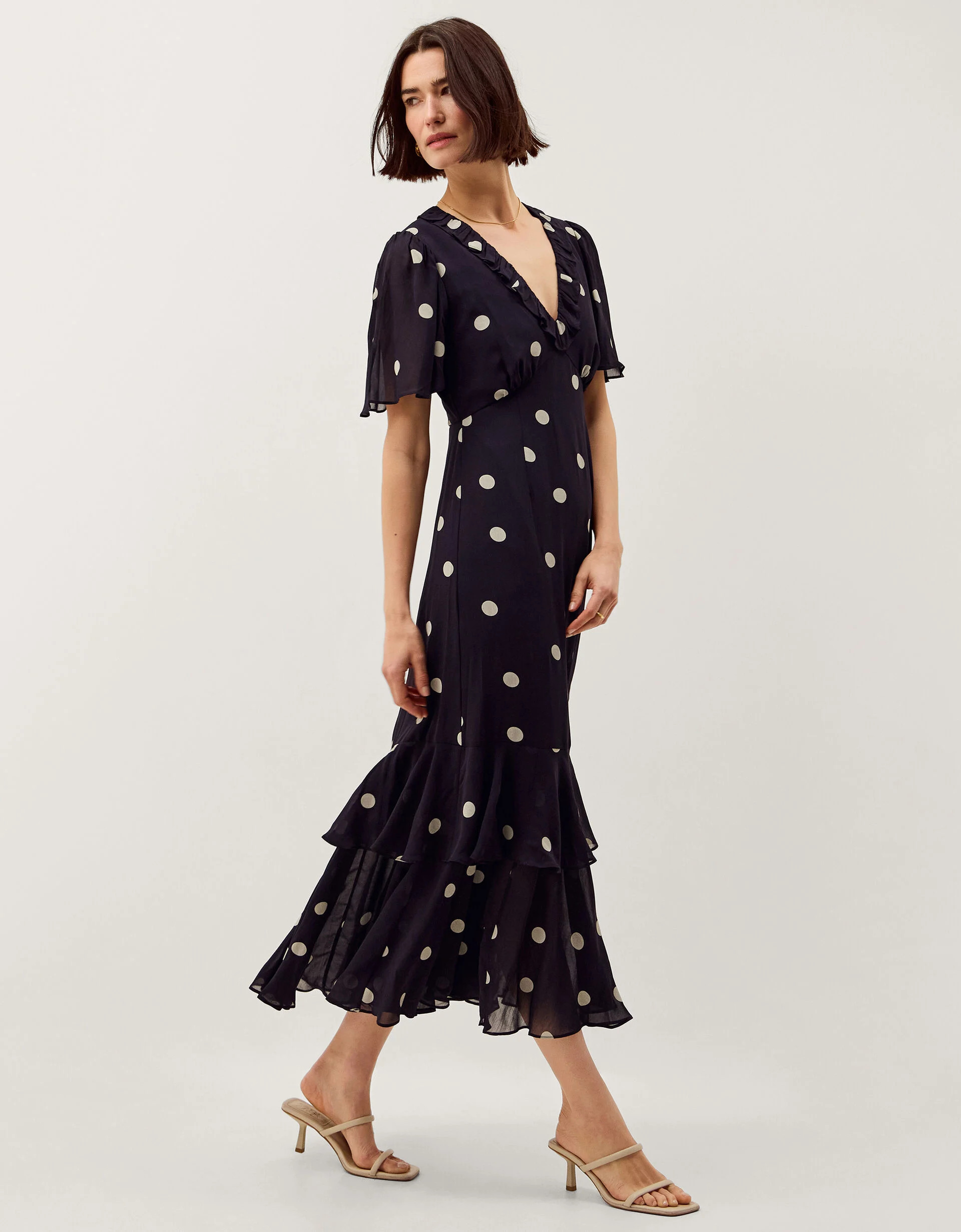 Rowena Polka Dot Ruffle Midi Dress Blue | Monsoon (UK)