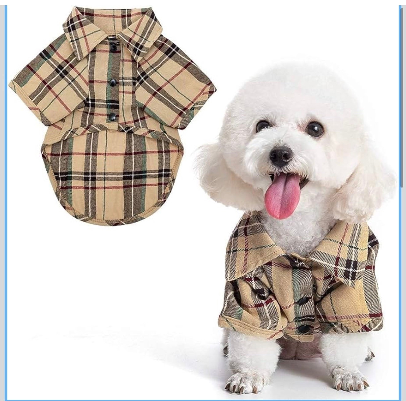 PUPTECK Plaid Dog Shirt, Cute Puppy