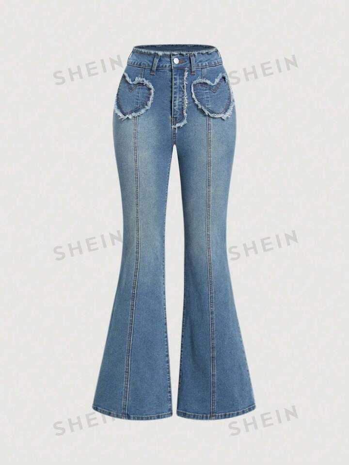 SHEIN ICON Hartpatroon Gewassen Uitlopende broek | SHEIN