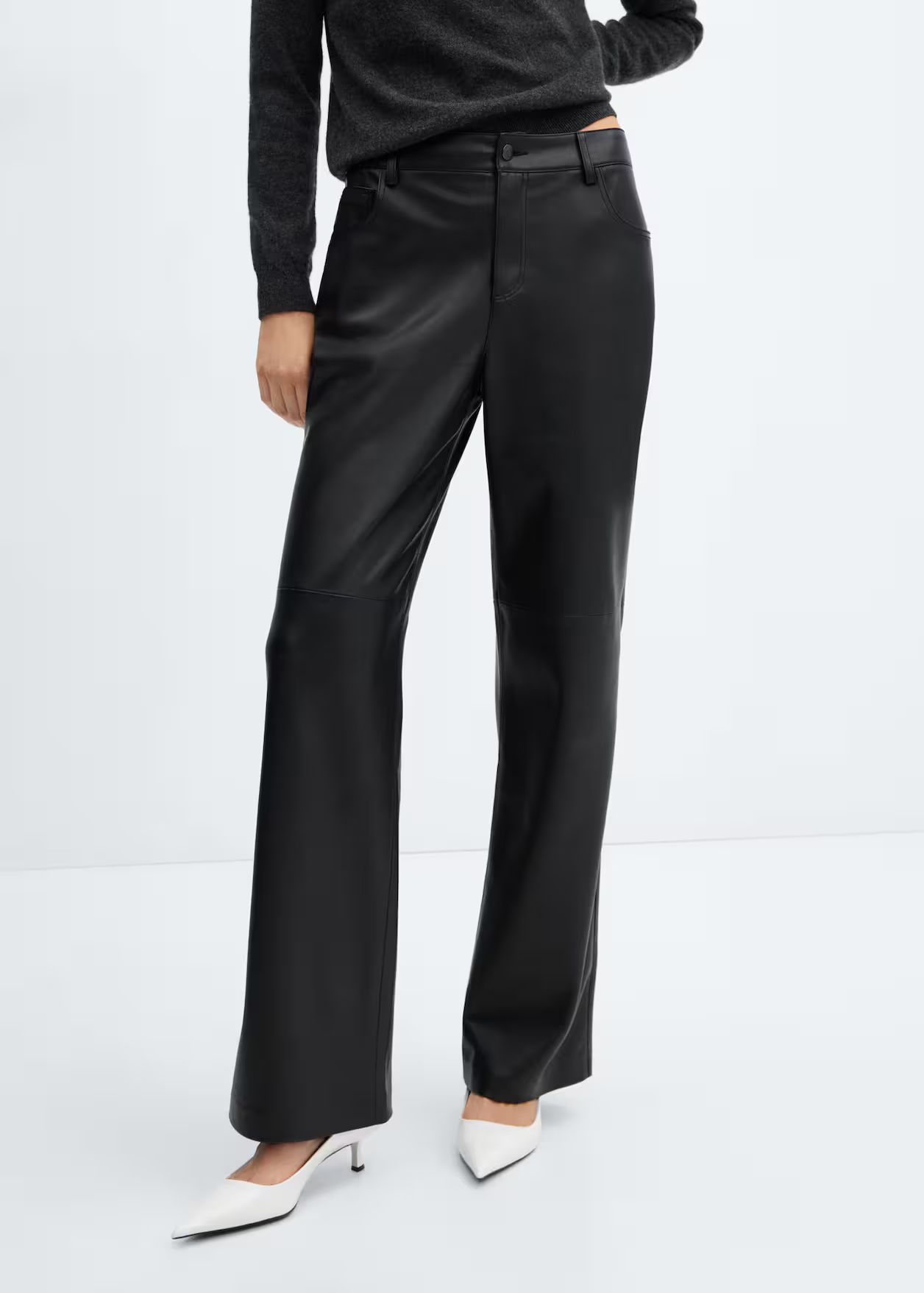 Leather effect high waist pant | MANGO (UK)