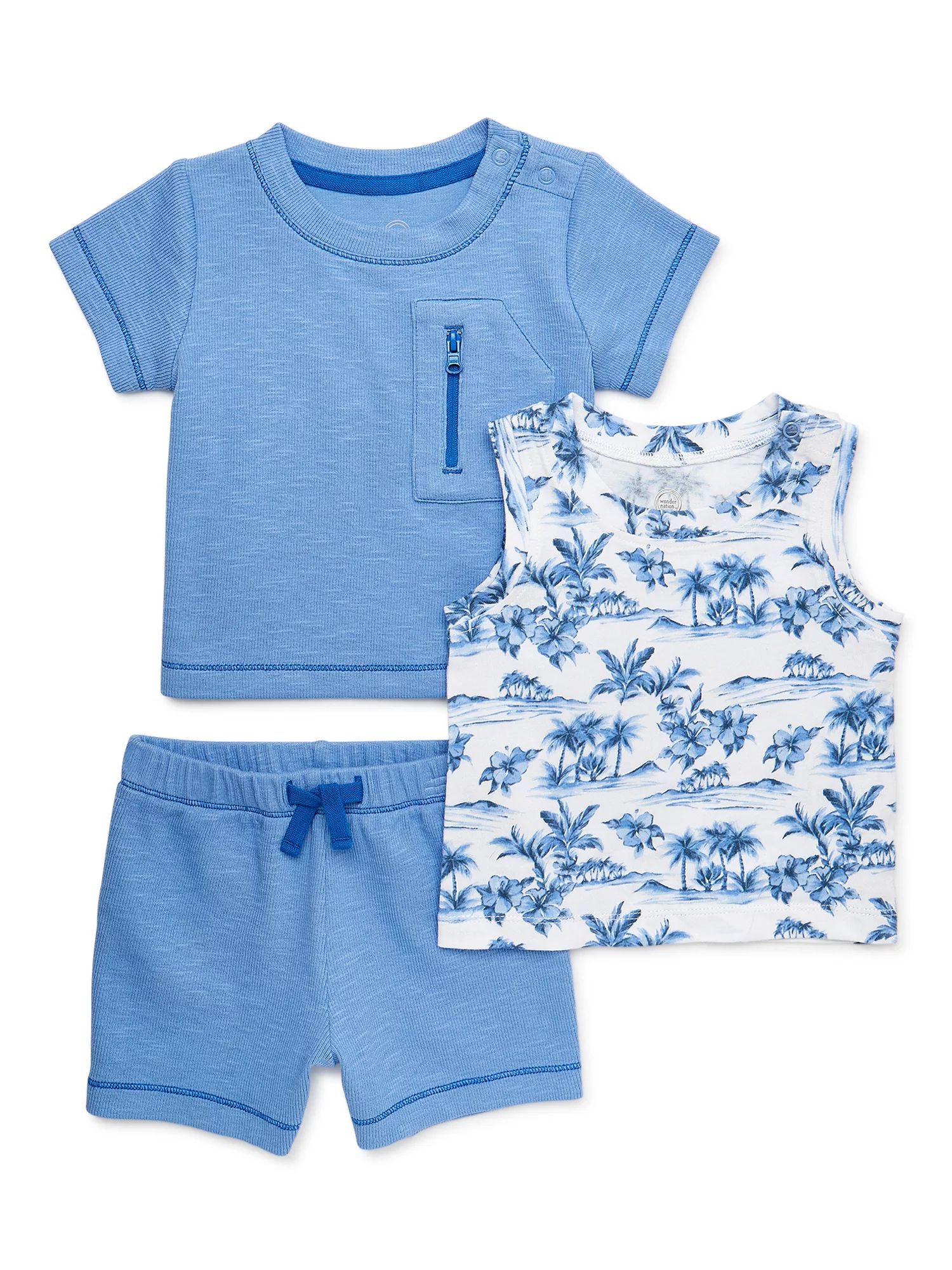 Wonder Nation Baby Boy T-Shirt, Tank Top and Shorts Set, 3-Piece, Sizes 0/3-24 Months | Walmart (US)