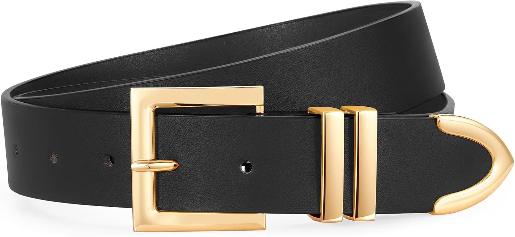 SUOSDEY Women's Leather Belt with Gold Buckle, Fashion Waist belt for Jeans Pants or Dresses, 1.3... | Amazon (US)