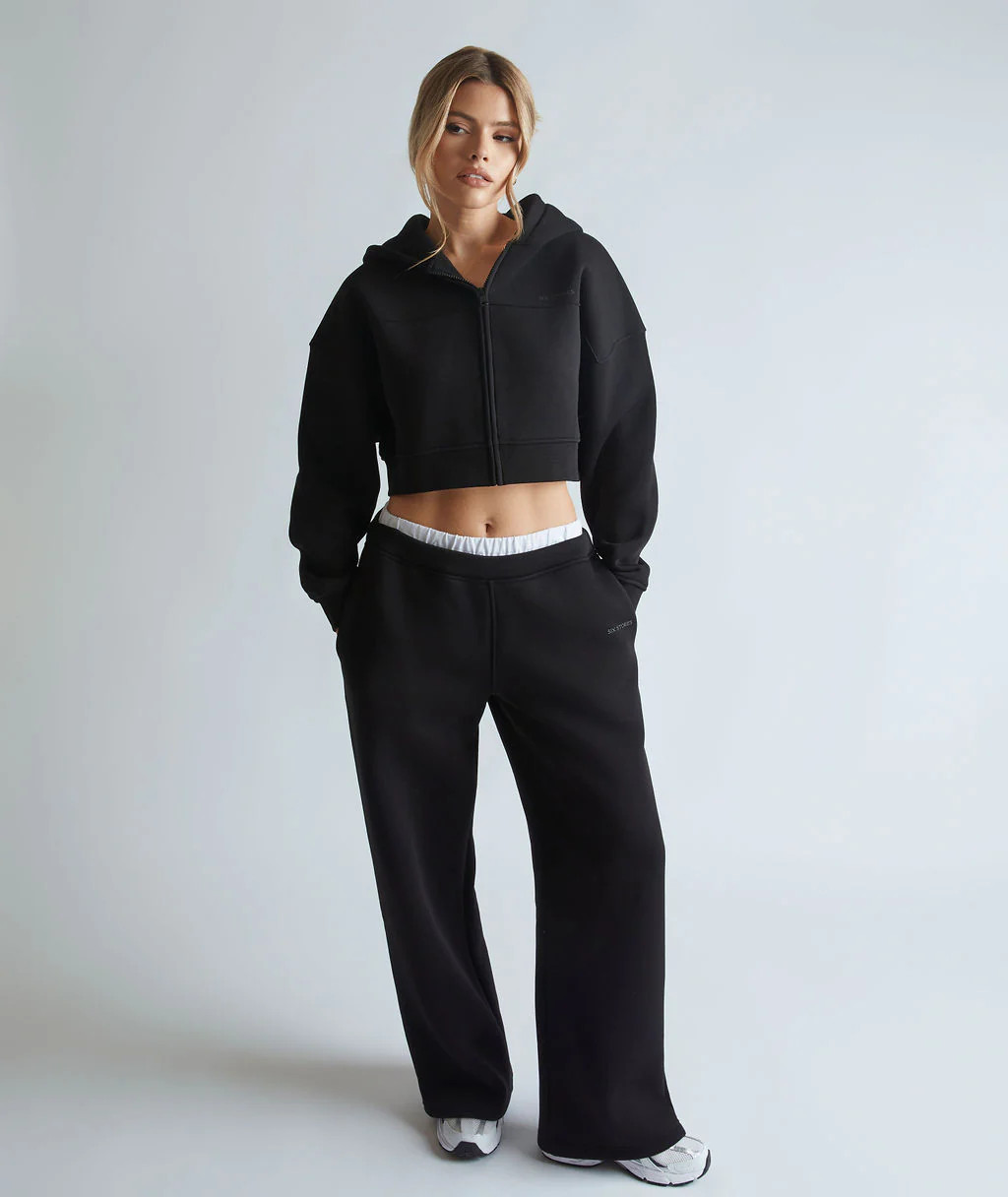 Double Waistband Joggers - Black | Six Stories