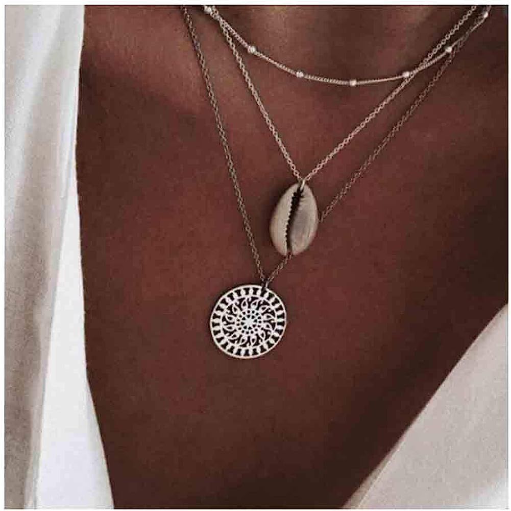 Edary Boho Layered Necklace Star Crystal Choker Silver Pendant Jewelry Accessories for Women and ... | Amazon (US)