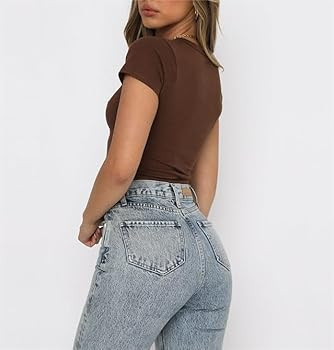 Women's 3 Pack Short Sleeve Shirts Basic Slim Fit Crop Tops Going Out Tops 2024 Spring Summer Tig... | Amazon (US)