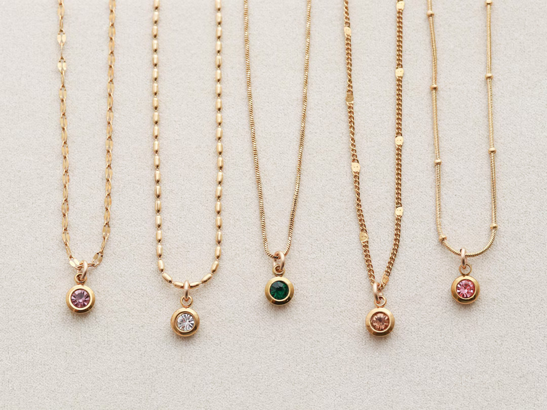 Gold Birthstone Necklace - Waterproof Layering Necklace, Dainty Charm Necklace, Custom Birthstone... | Etsy (US)