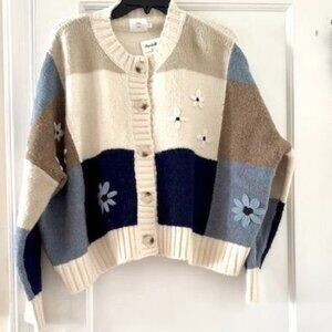 Luna Ivy Daisies Colorblock Oversized Knit Cardigan Grandmacore Coastal Cottage | Poshmark