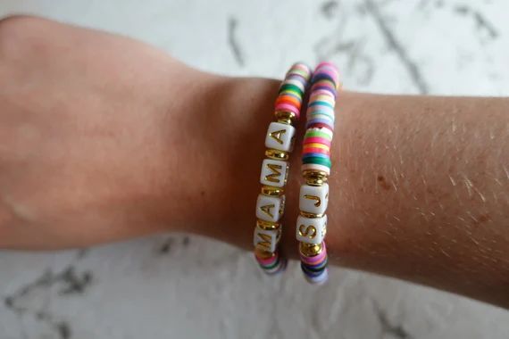 Personalized 14K Gold Multicolor Polymer Beaded Bracelet  | Etsy | Etsy (US)