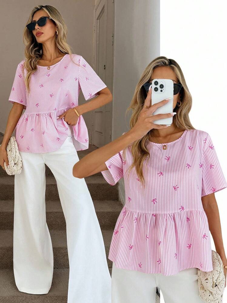Pink bow shirt | SHEIN