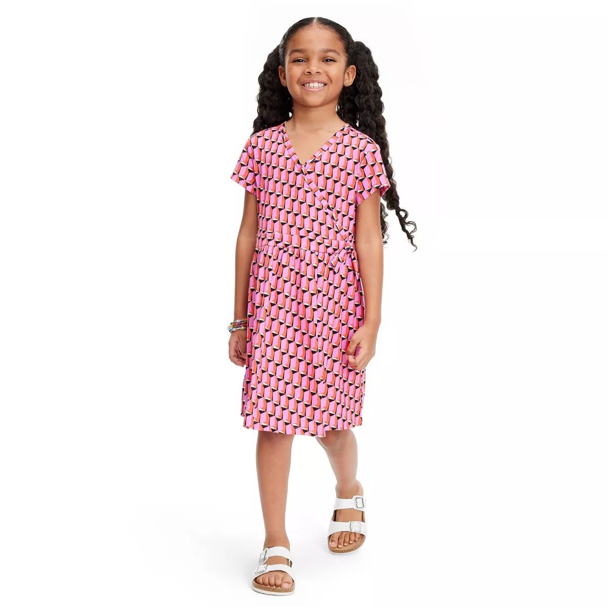 Kids' Short Sleeve Pink Modern Geo Faux Wrap Dress - DVF for Target | Target