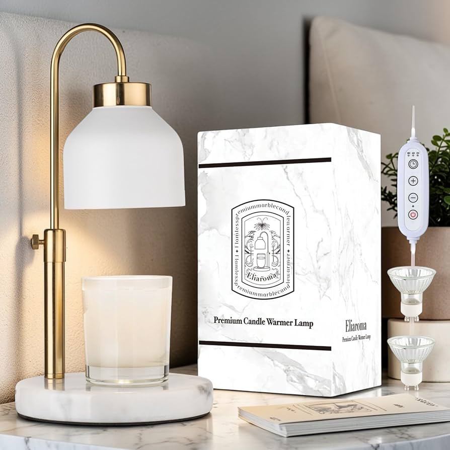 Marble Candle Warmer Lamp with Timer & Dimmer - Adjustable Height Electric Wax Melt Warmer fit fo... | Amazon (US)