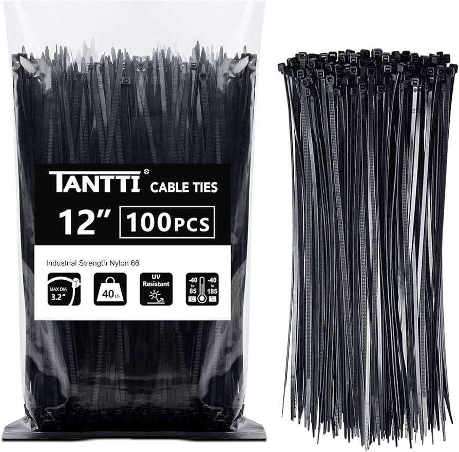 Zip Ties 12 inch, Black Zip Ties 100 pack, 40lb, Cable Ties, Self-locking Wire ties for indoor an... | Amazon (US)
