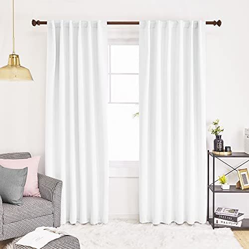 Deconovo 50% Light Blocking Curtains - Back Tab Rod Pocket Drapes and Curtains (52x95 Inch, White, 2 | Amazon (US)