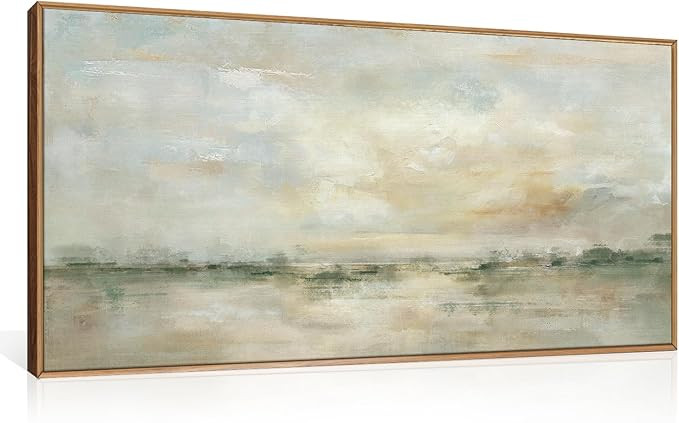 LHIUEM Large Abstract Green Gray Pastel Framed Canvas Wall Art,Neutral Landscape Wall Decor,Moder... | Amazon (US)