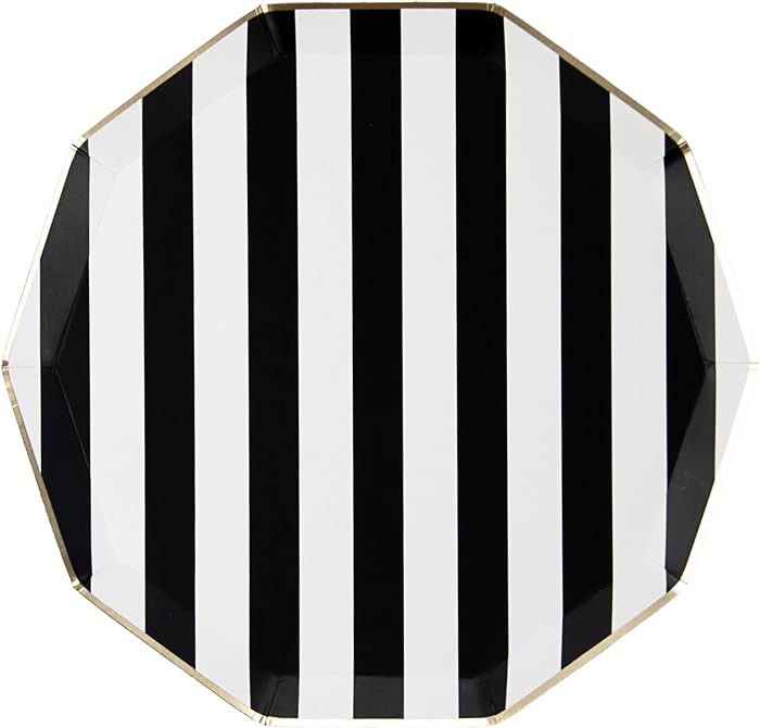 Bonjour F\u00eate Black Cabana Stripe Party Plates | Gold Foil Sturdy Disposable Plate for Holida... | Amazon (US)