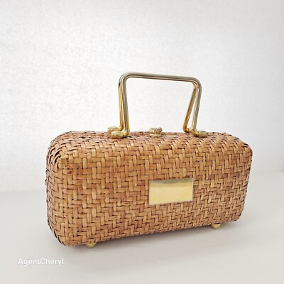 VINTAGE Coblentz Wicker Woven Basket Box Bag Top Handle 50s Retro Nantucket Look | eBay US