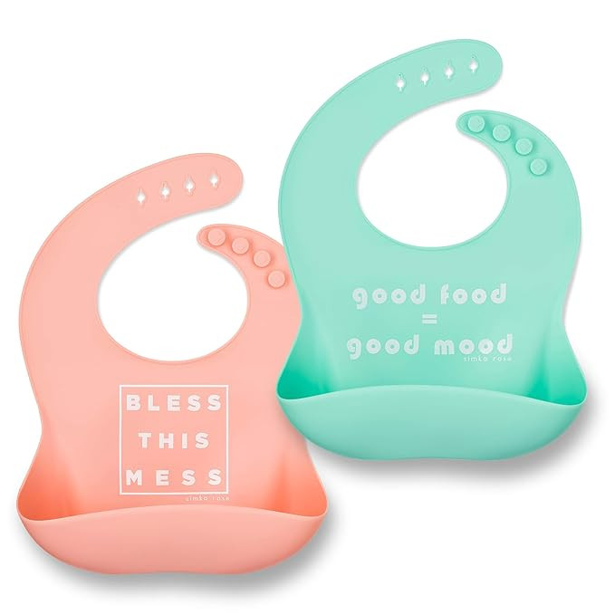 Simka Rose Silicone Baby Bibs - Waterproof Bib Set, Peach/Mint | Amazon (US)