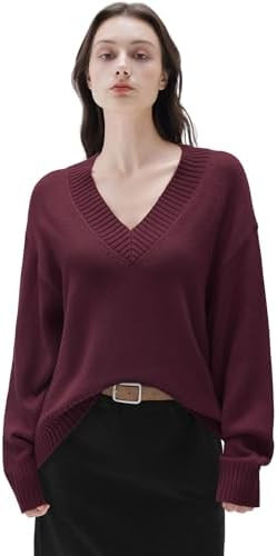 SUUKSESS Women Cashmere Oversized V Neck Pullover Sweaters Long Sleeve Jumpers | Amazon (US)