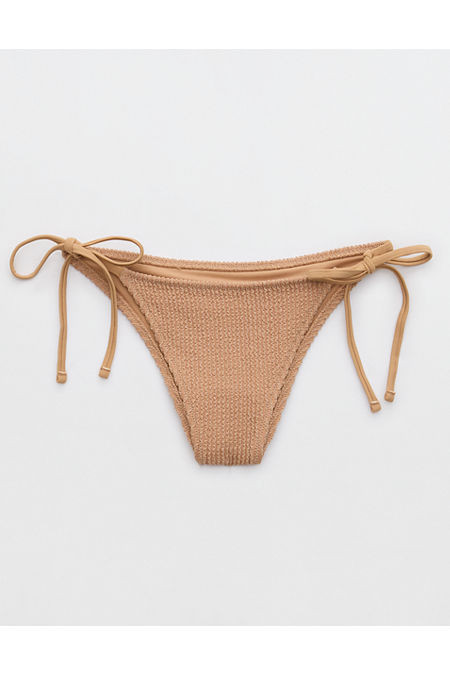 Aerie Shimmery Crinkle Cheekiest Tie Bikini Bottom Women's Toasty S | Aerie