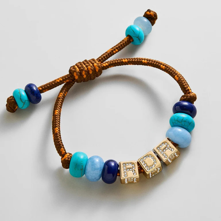 Custom Block Letter Semi-Precious Paracord Bracelet - Brown | BaubleBar