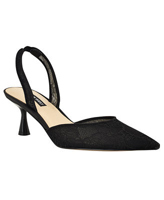 Women's Rizze Lace Mesh Slingback Kitten Heel Pumps | Macy's