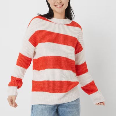 Arizona Juniors Womens Crew Neck Long Sleeve Striped Pullover Sweater | JCPenney