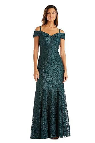 R&M Richards Women's Off The Shoulder Formal Gown - Glitter Lace Mermaid Evening Dress - Party & Cocktial Attire | Amazon (US)
