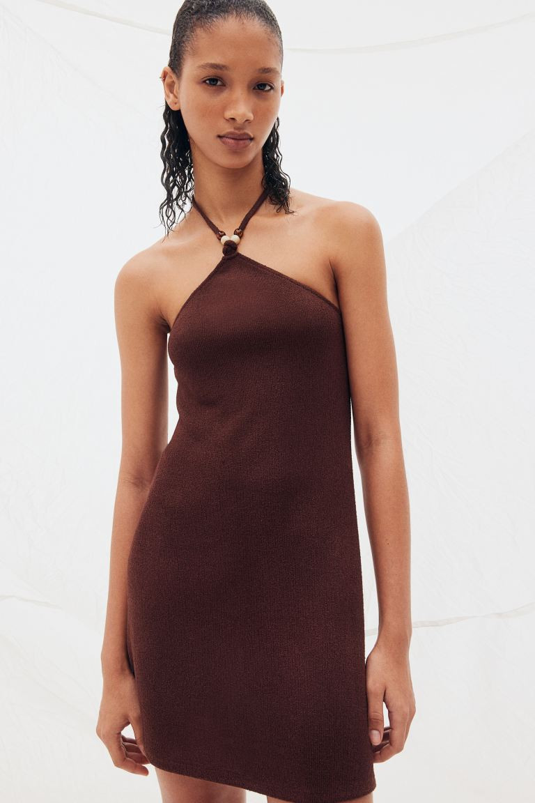 Bead-detail halterneck dress - Halterneck - Sleeveless - Black - Ladies | H&M GB | H&M (UK, MY, IN, SG, PH, TW, HK)