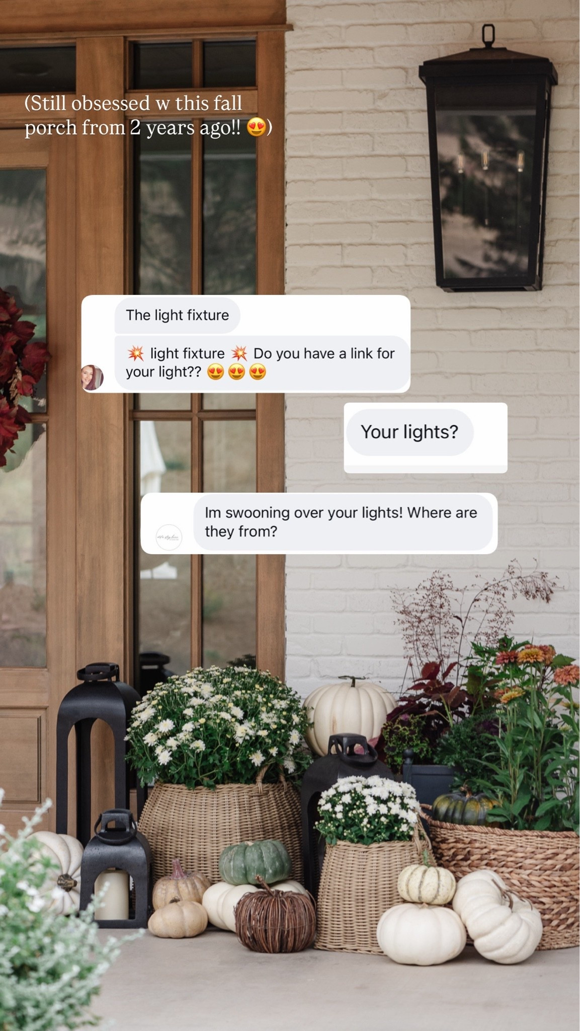 Our outdoor entry lights! We have the largest size and I LOVE them. They’re such a statement maker, nice and tall and wide, but don’t stick out super far. LOVE LOVE. 

outdoor lighting, front porch, lighting, fall, front porch, front porch, fall, decor, home decor, lantern, outdoor planter, outdoor basket, wreath, target, Makiko, studio, McGee, capital lighting, faux pumpkin

#LTKHome #LTKSaleAlert #LTKSeasonal
