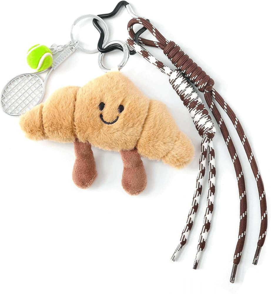 Croissant Keychain - Plush Croissant Bag Charm, Cute Smiling Bread Rope Bag Charm, Soft Fluffy St... | Amazon (US)