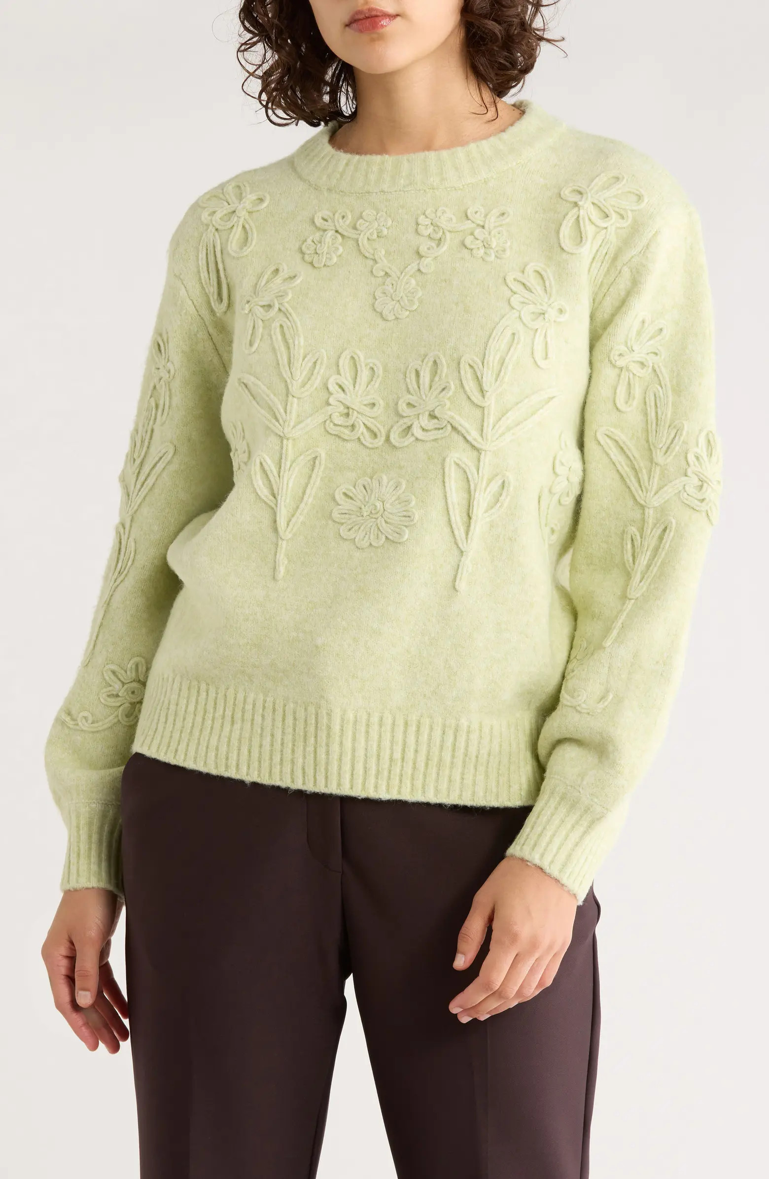 ELIE ELIE TAHARI Floral Embroidered Crewneck Sweater | Nordstromrack | Nordstrom Rack