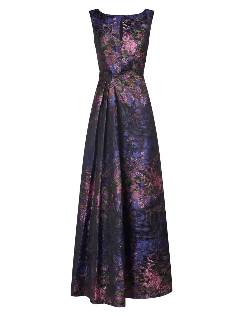 Shop Kay Unger Winona Monet Jacquard Cap-Sleeve Gown | Saks Fifth Avenue | Saks Fifth Avenue