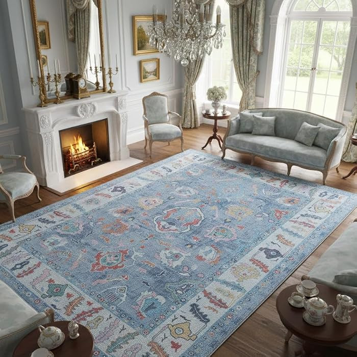 Fame Rugs Blue Modern Oushak Rug 8x10, Vintage Turkish Colorful Oriental Washable Antique Inspire... | Amazon (US)