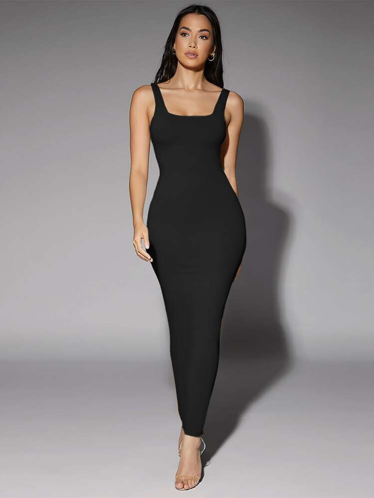 SHEIN BAE Solid Scoop Neck Tank Dress | SHEIN