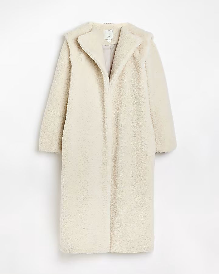 Cream borg longline coat | River Island (UK & IE)