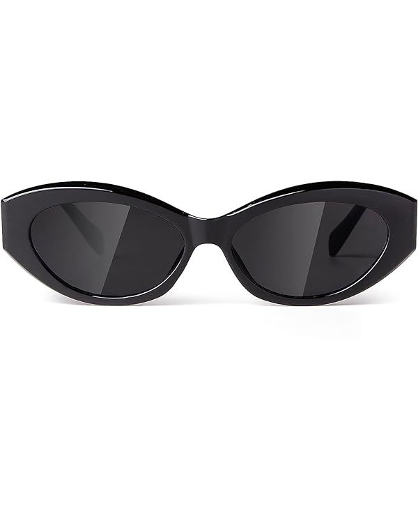 SORVINO Retro Oval Sunglasses for Women Men Narrow Skinny Sunnies Black Shades | Amazon (US)