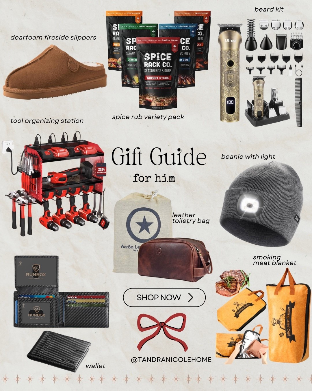 If you’re shopping for the guys this year — husbands, dads, brothers, or the “hard to shop for” men — these useful + actually loved gifts are perfect. Cozy, practical, and guaranteed to get used all year.

Featuring:
• Dearfoam fireside slippers
• Tool organizing station for the DIY guy
• Spice rub variety pack for grill lovers
• Beard grooming kit
• Beanie with built-in light (so handy!)
• Leather toiletry bag
• Slim wallet
• Smoking meat blanket

Saving this for later? Tap the ❤️ and follow @tandranicolehome for more cozy gift guides + easy holiday ideas.

#LTKGiftGuide #GiftsForHim #HolidayGifts2025 #MensGiftGuide #StockingStuffersForHim #AmazonGiftsForHim #PracticalGifts #CozyHolidayVibes 

#LTKCyberWeek #LTKGiftGuide #LTKSaleAlert